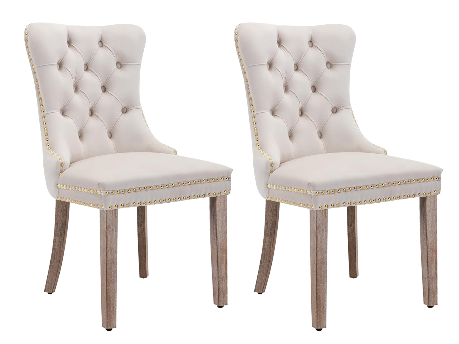 White Velvet Dining Chair with Gold Accents - Set of 2